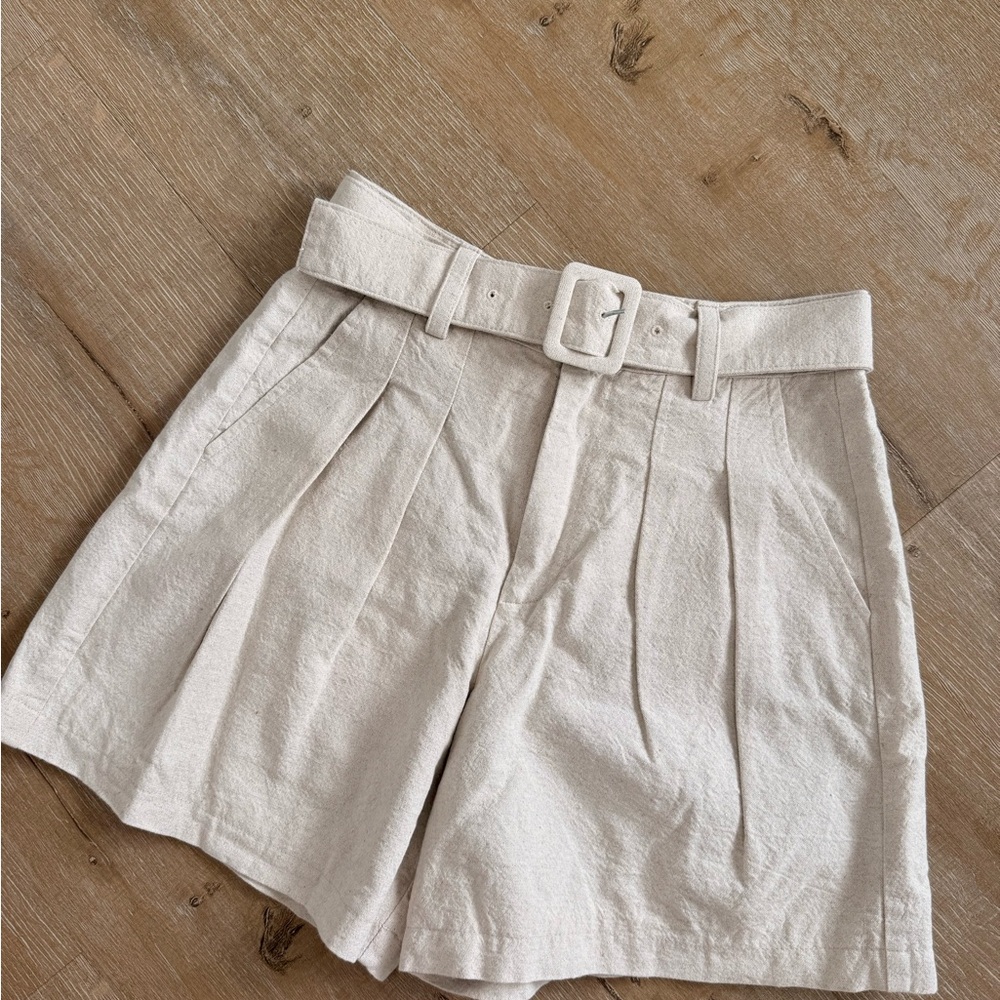 Blank NYC Beige Pleated Belted Shorts
